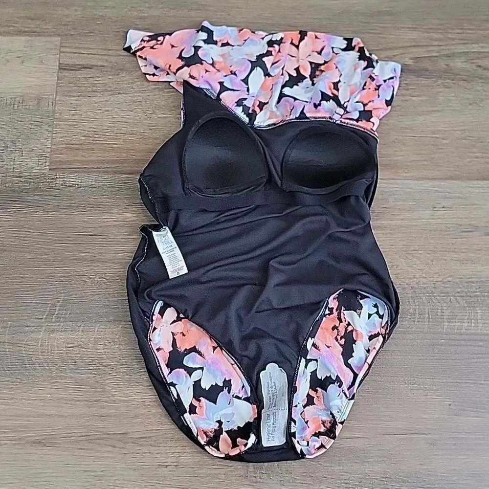Time and Tru One-Piece Watercolor Splash Floral Swimsuit Womens Size L